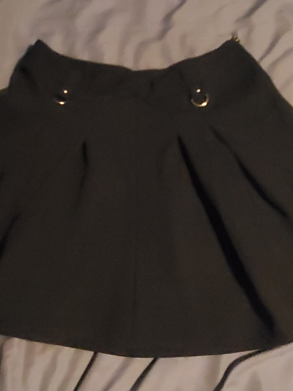 Women's Black Skater Mini Skirt with Gold Ring Detail